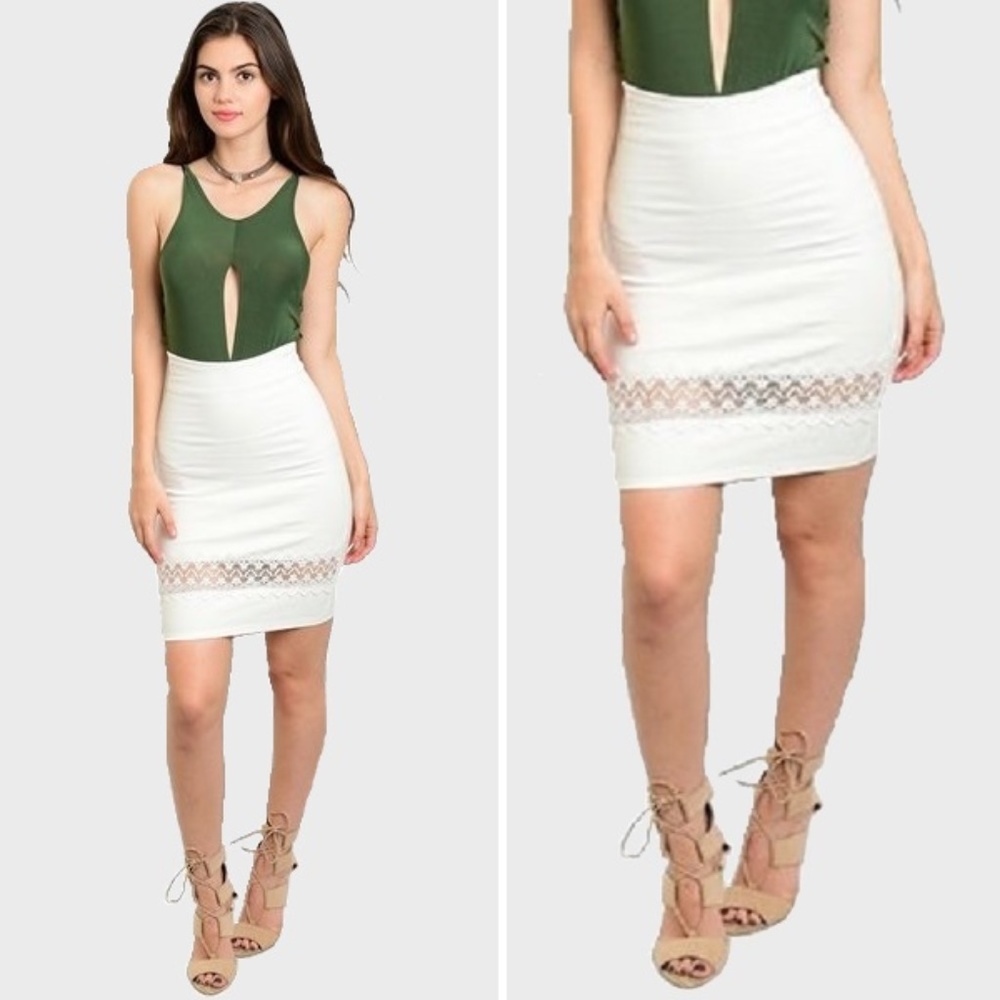 Womens Lace Detail Mini Pencil Skirt | Ivory